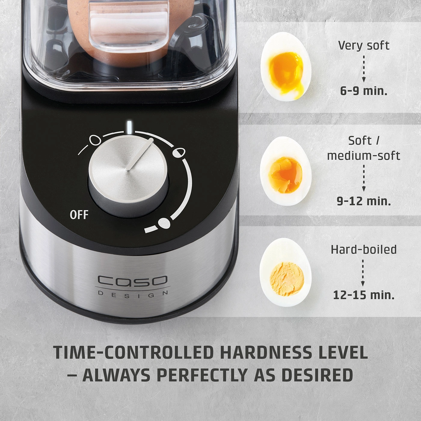 Egg cooker with timer and different hardness settings