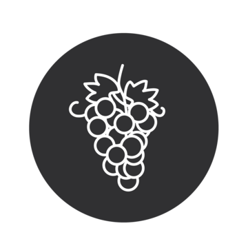 Grape symbol inside a dark circle on a black background