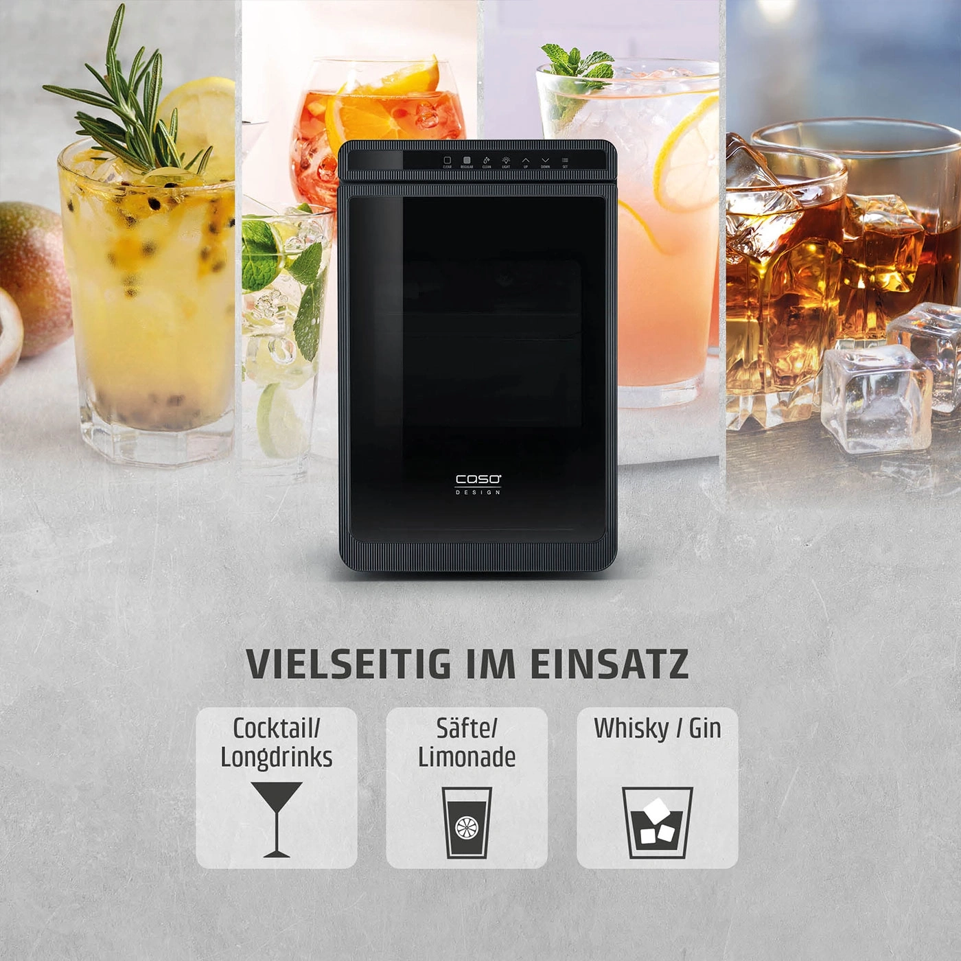 Vielseitige Getränke: Cocktails, Säfte und Whisky für jeden Anlass.