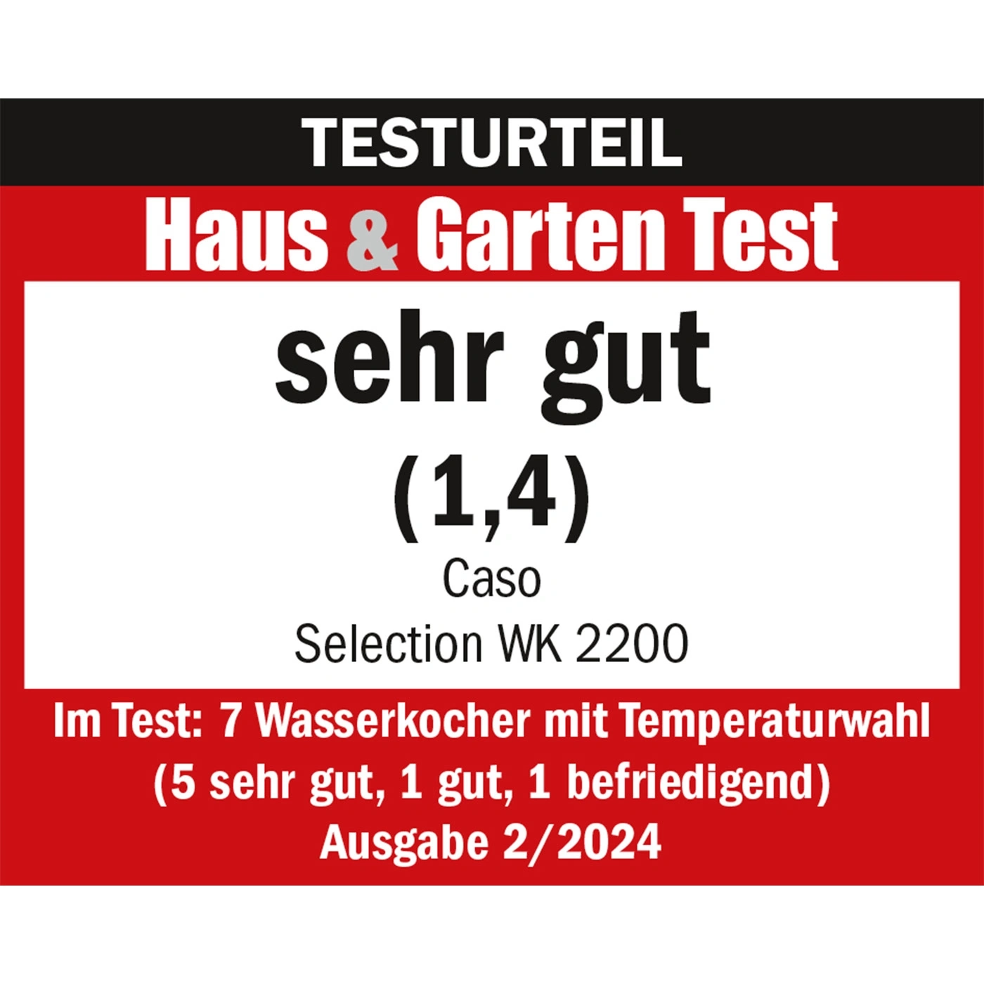 Testurteil Haus & Garten Test: sehr gut (1,4) Caso Selection WK 2200