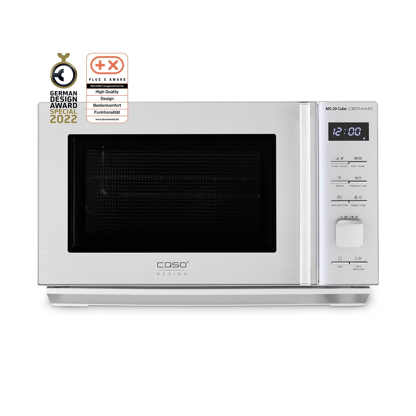 Microwave with awards, silver, MG 20 Cube CERAMIC, Caso Design, 2022 German Design Award