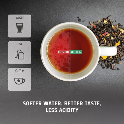 Tea comparison: Before and after, softer water, better taste, less acidity.