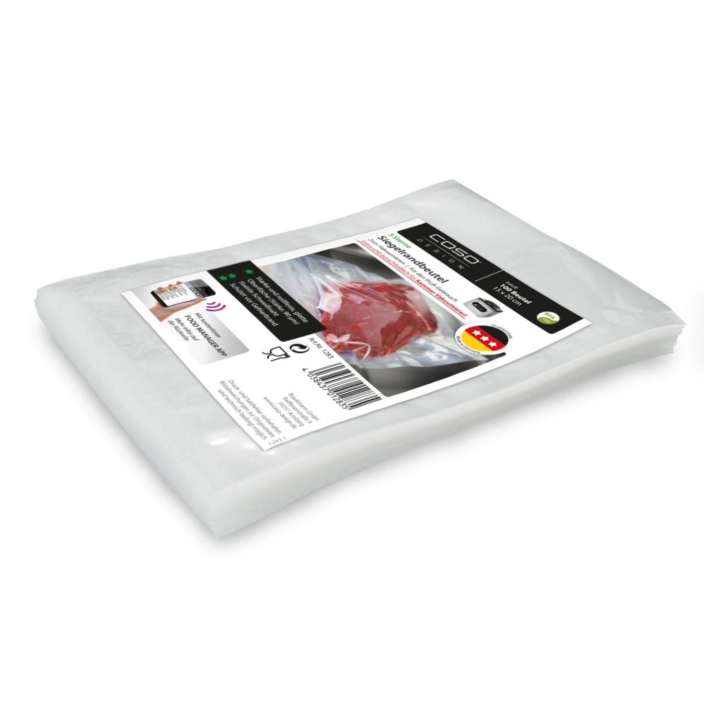 COSO sealing bags, 100 bags, 15x20cm, for chamber vacuum sealers, BPA-free, Made in Germany