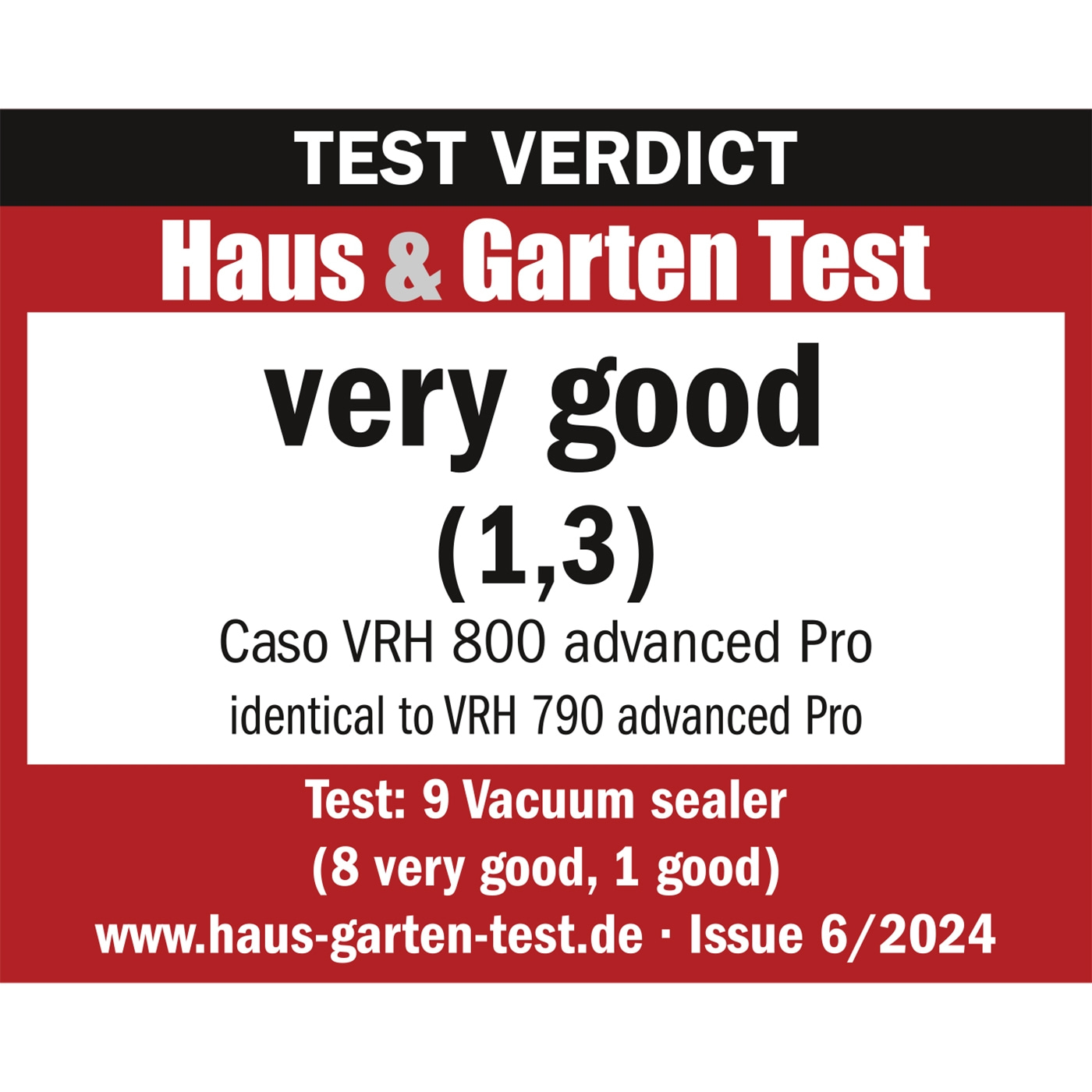 Haus & Garten Test result: very good (1.3) for Caso VRH 800 advanced Pro.