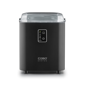 Black ice maker with transparent lid and control panel