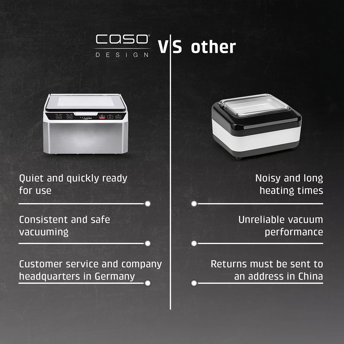 Comparison of CASO Design vacuum sealer with other devices
