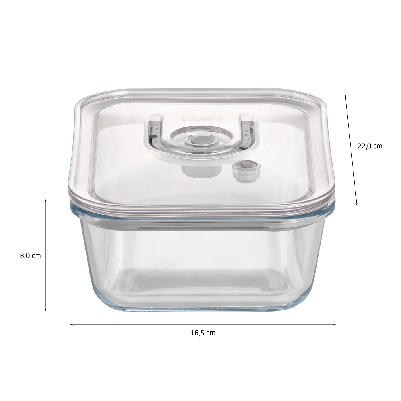 Glass container with lid, dimensions: 22.0 cm x 16.5 cm x 8.0 cm, transparent
