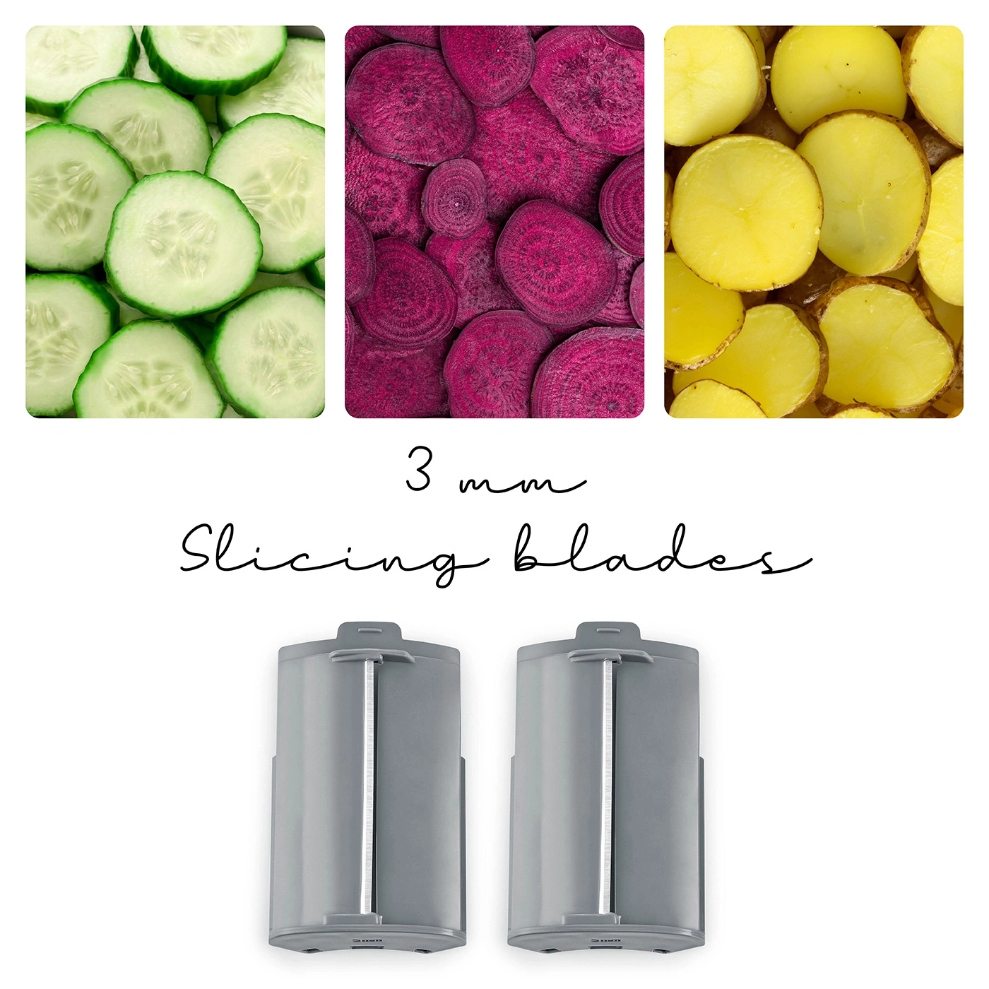 Vegetables, 3mm slicing blades, cucumbers, beets, potatoes, kitchen utensils, close-up