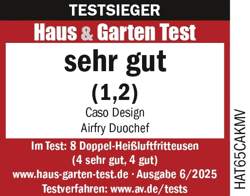 Testsieger Haus & Garten Test: Sehr gut (1,2) mit Caso Design Airfry Duochef