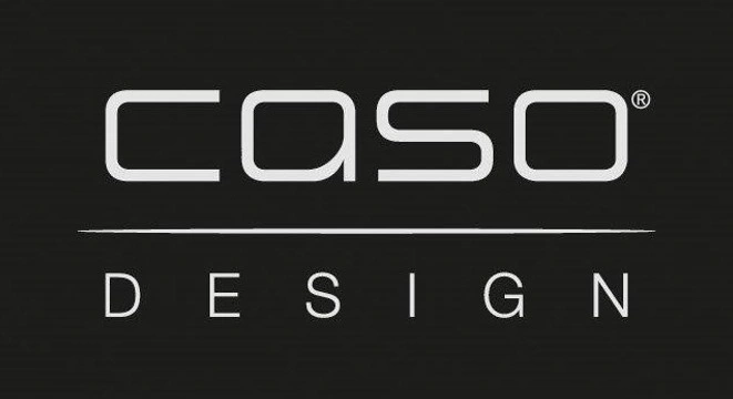 CASO Design Logo auf schwarzem Hintergrund mit weißer Schrift und Linie