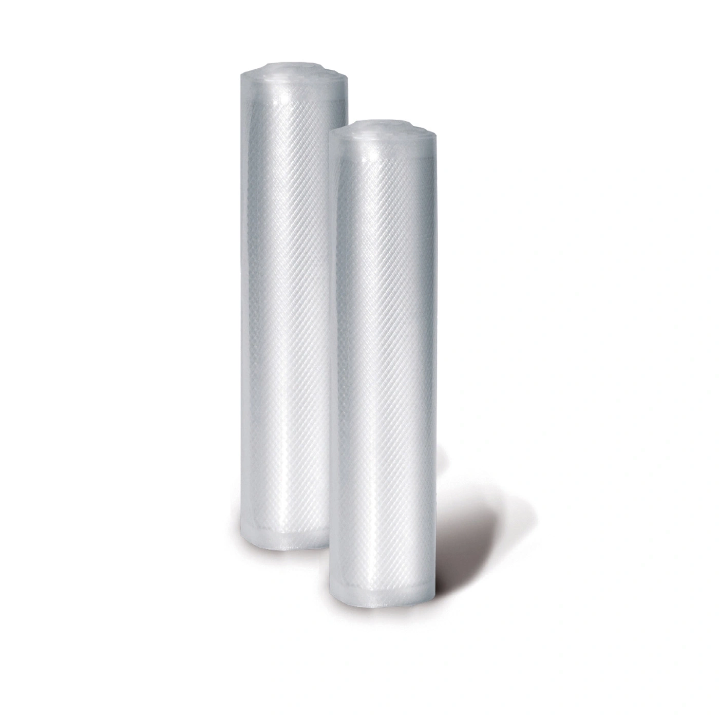 Two rolls of transparent vacuum bags, isolated on a white background.