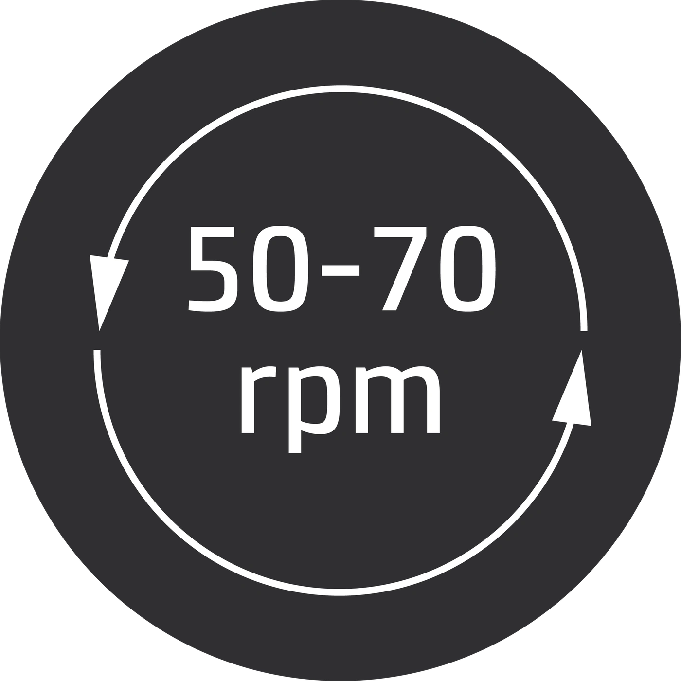 Circular icon with arrows and the indication 50-70 rpm.