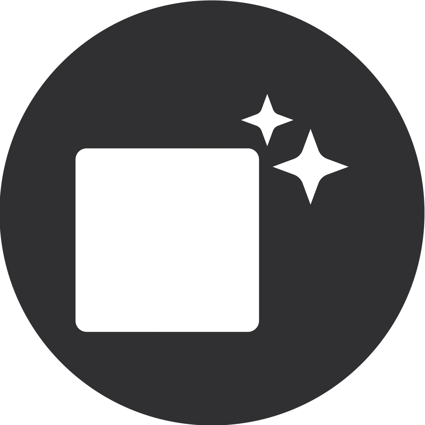 A square with two stars on a dark circle.
