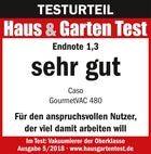 Testurteil Haus & Garten Test, Endnote 1,3, sehr gut, Caso GourmetVAC 480, Vakuumierer