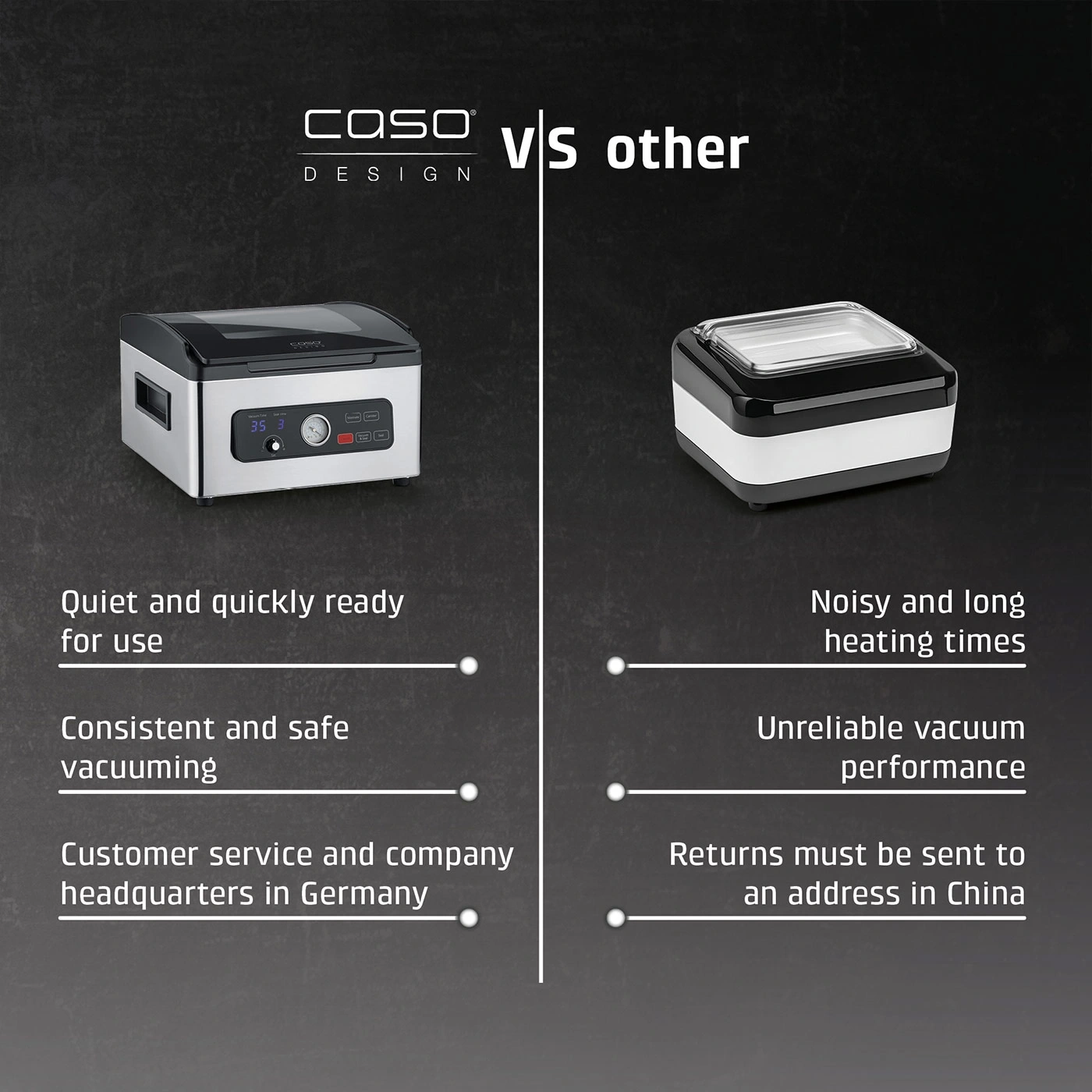 CASO vacuum sealer compared to other devices with pros and cons.