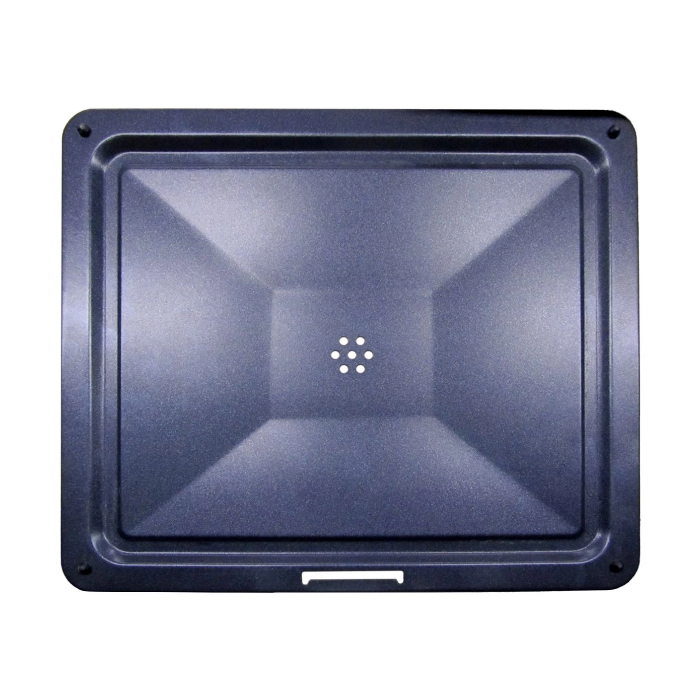 Dunkelblaue Backblech mit Löchern und rechteckiger Form, Metall