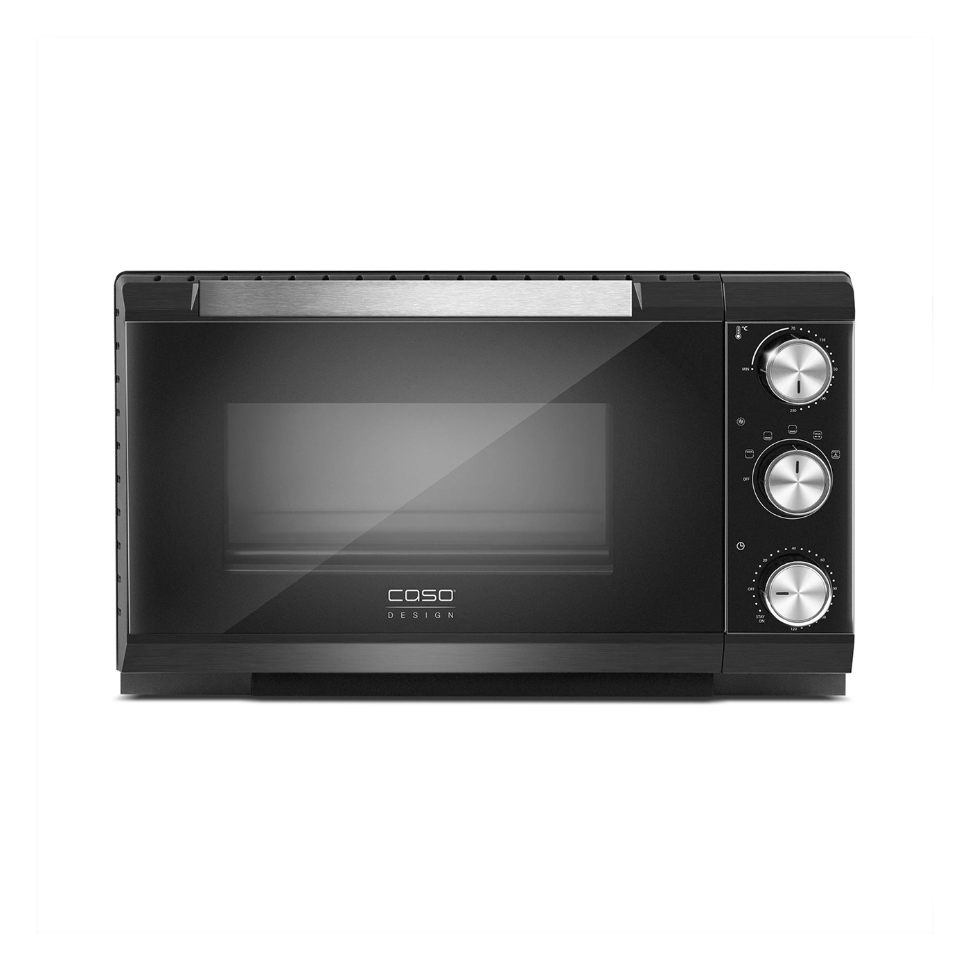 Black oven with knobs and glass front, Caso Design, kitchen appliance