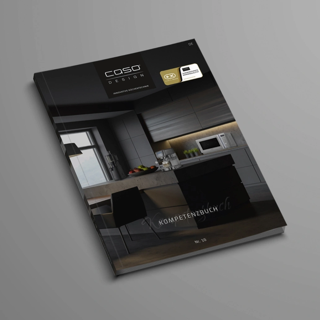 Produktkatalog mit Küchentechnik, Marke Caso Design.