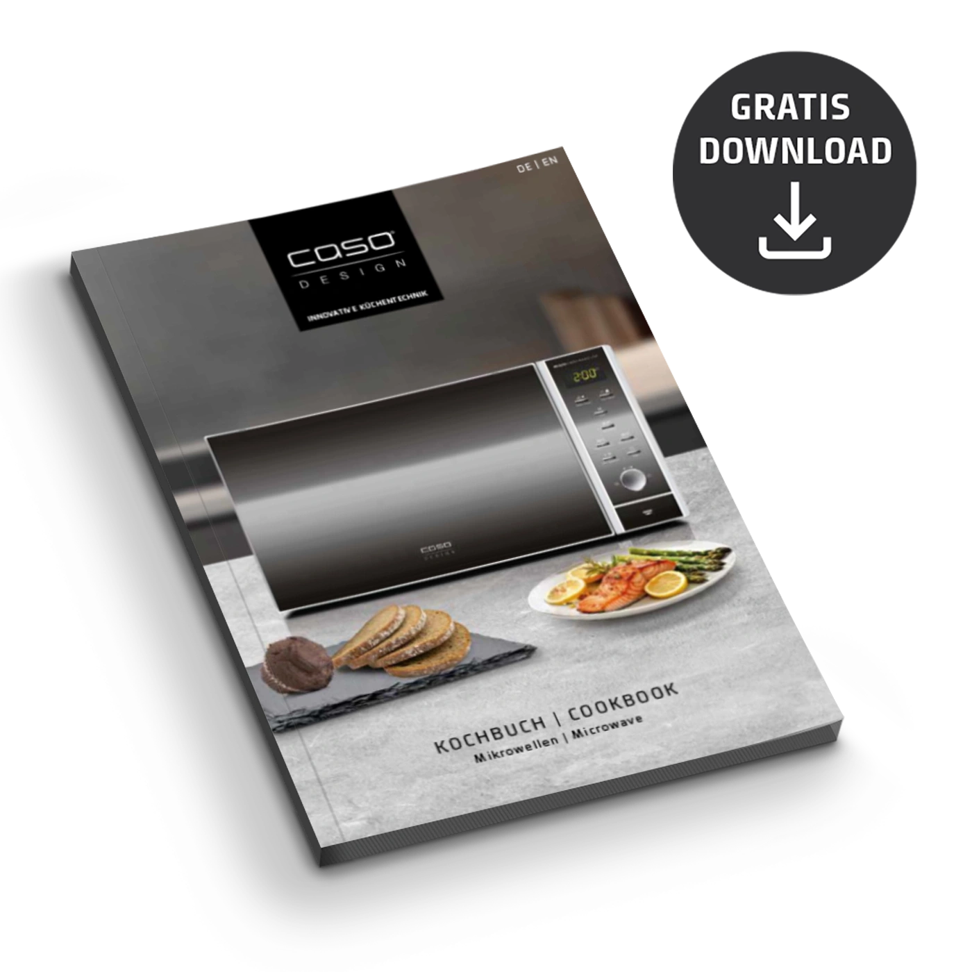 Kochbuch für Mikrowelle mit Gratis Download Button und Essen