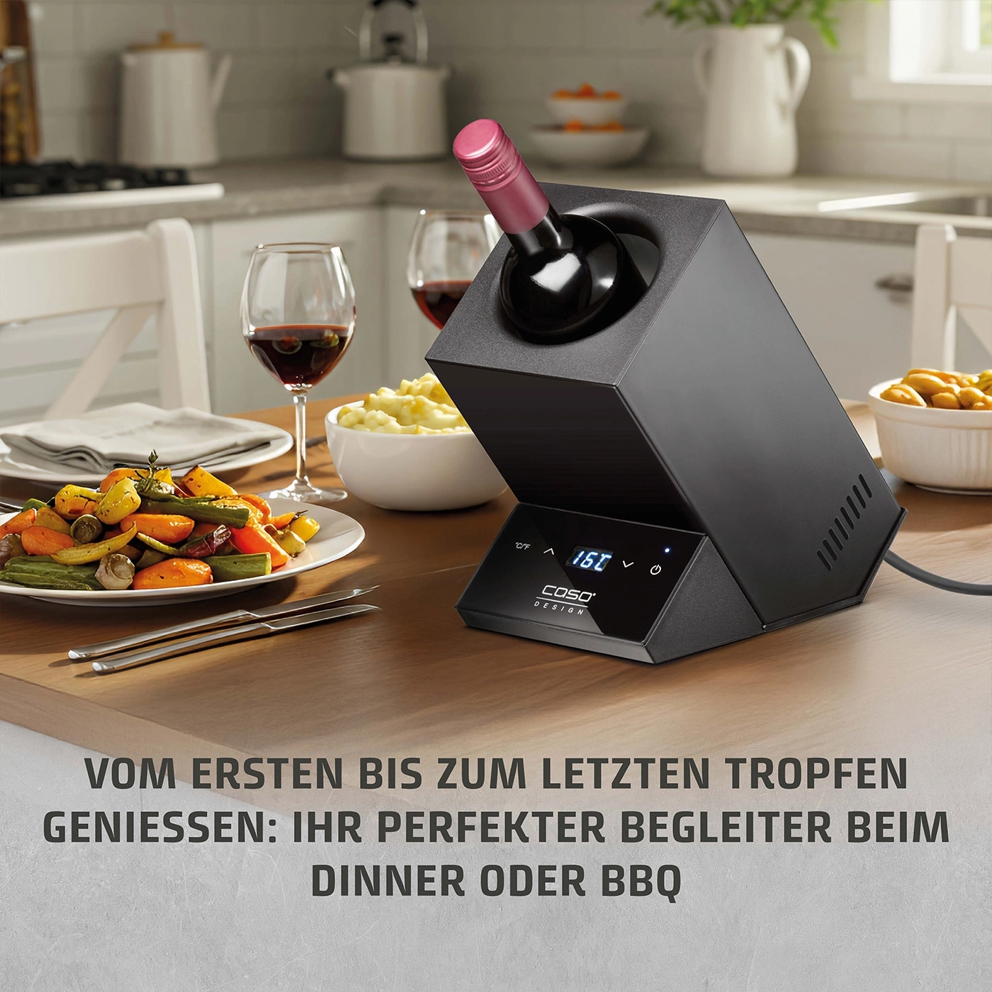 Wein, Essen, Abendessen, BBQ, Temperaturanzeige, Caso Design, genießen, perfekt, Begleiter, Tropfen
