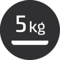 Circle with the inscription 5 kg, white on gray background, weight measurement