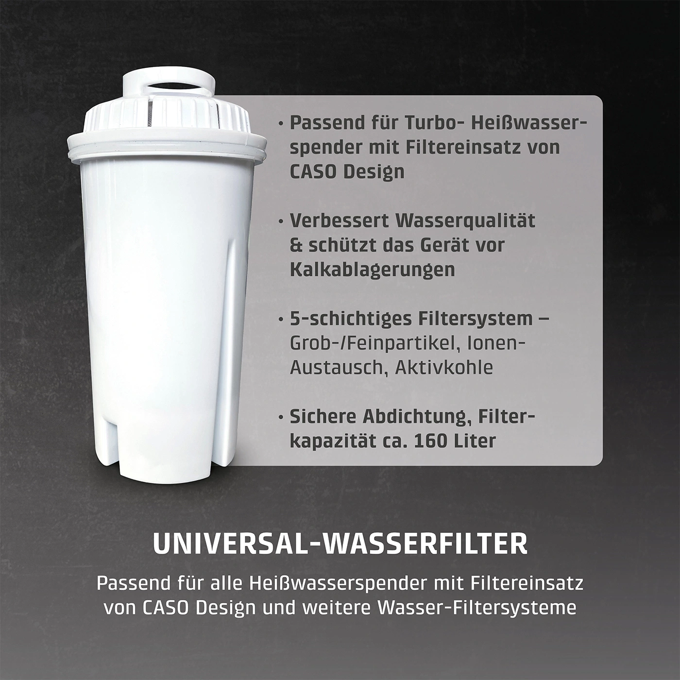 Universal Wasserfilter für Heißwasserspender von CASO Design, 160 Liter Kapazität