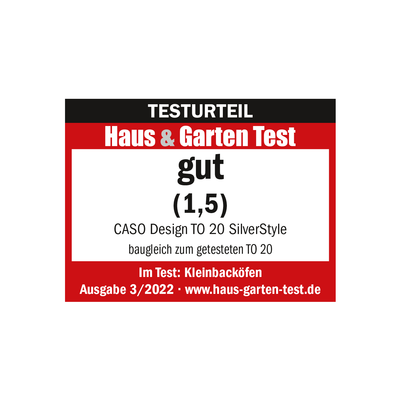 Testurteil Haus & Garten Test gut (1,5) CASO Design TO 20 SilverStyle Kleinbacköfen