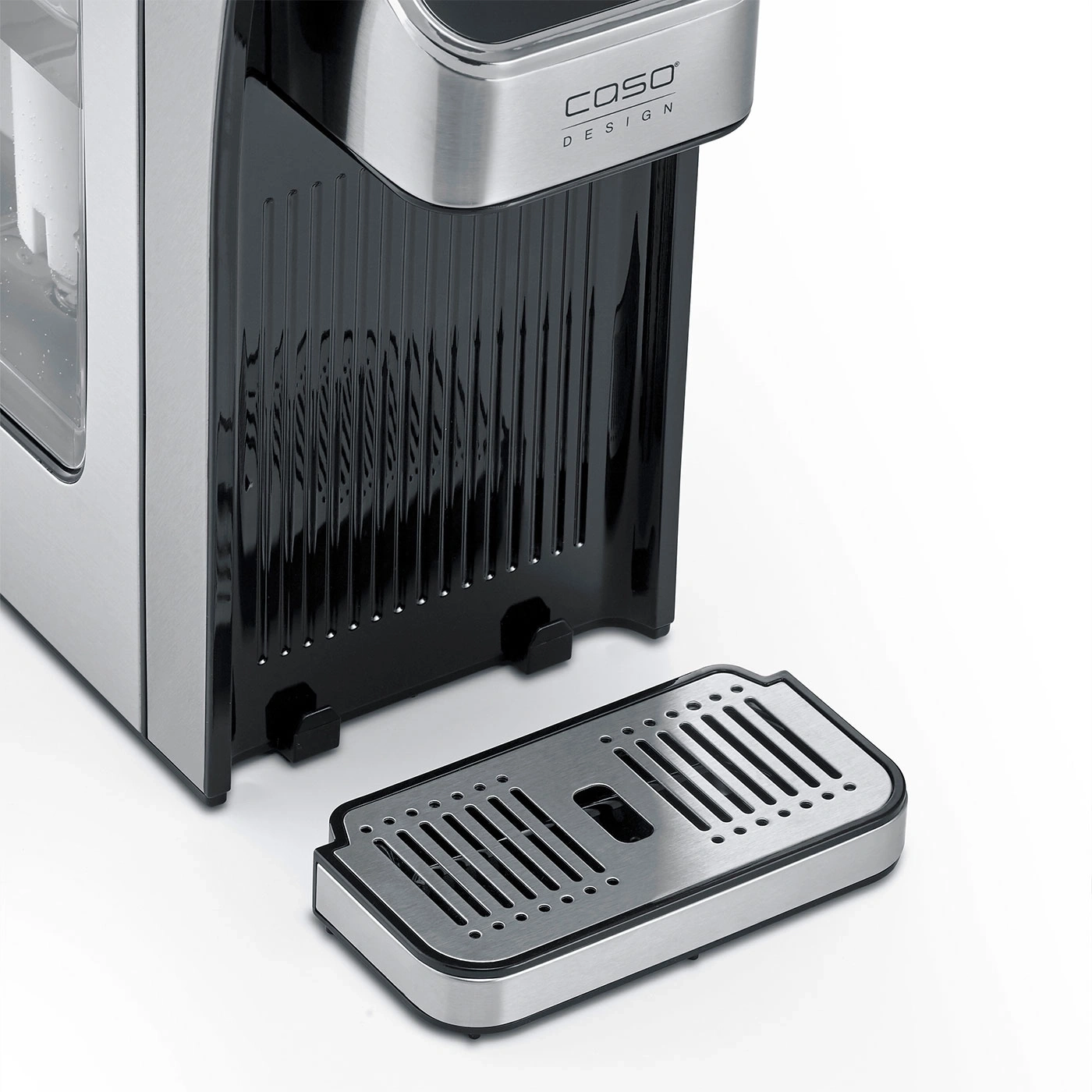 Coffee machine with removable drip tray, stainless steel and black