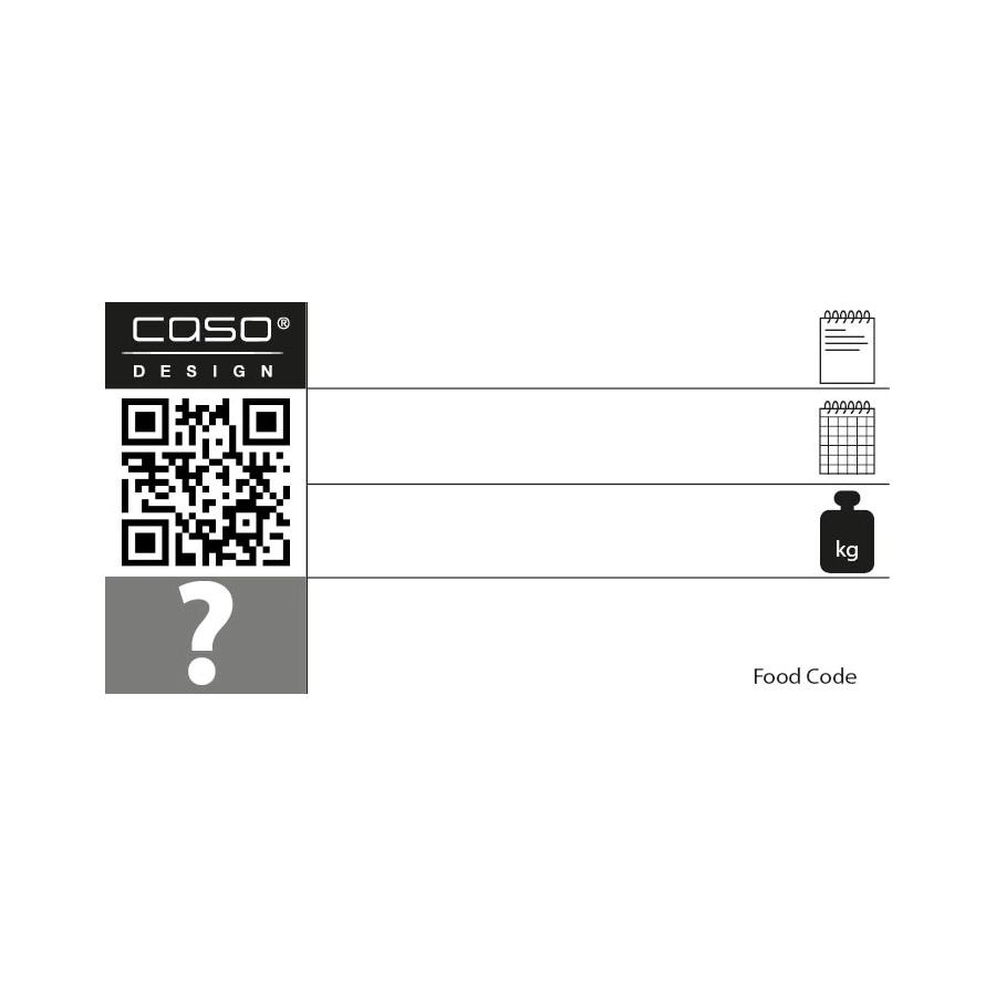 CASO Design Produkt mit QR-Code, Fragezeichen und Food Code