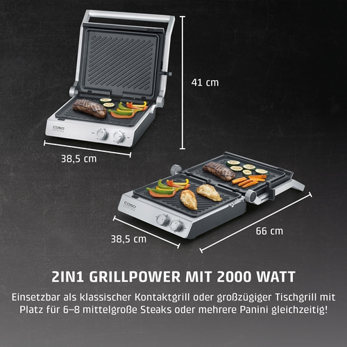 Zwei verschiedene Grillmodi, Kochleistung 2000 Watt