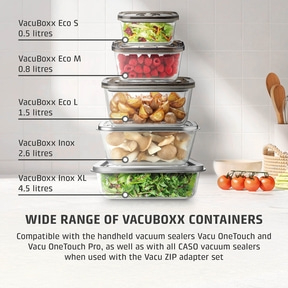 VacuBoxx Eco-Set Stackable glass vacuum container set with SAN lid