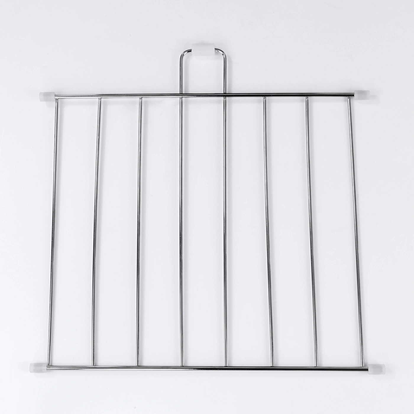Metal clothes hanger with vertical bars on a white background