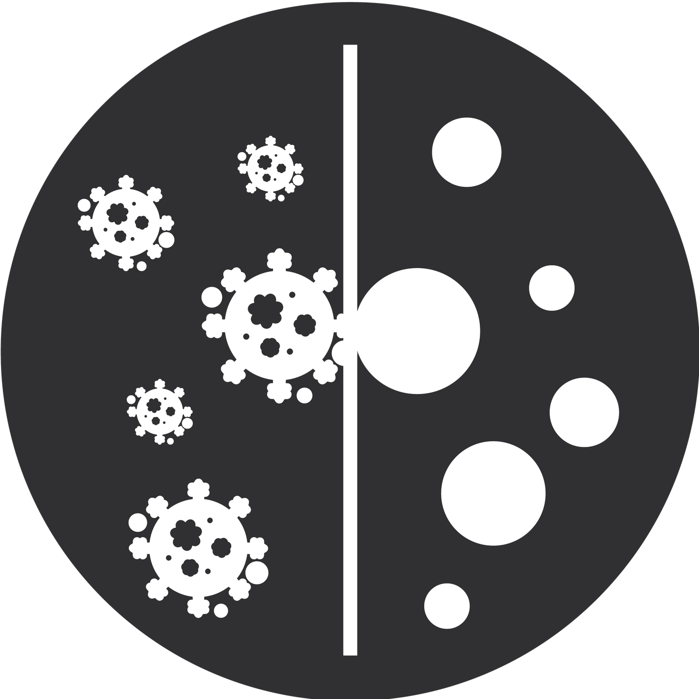 Graphic showing viruses and clean areas in a circle, divided by a line.