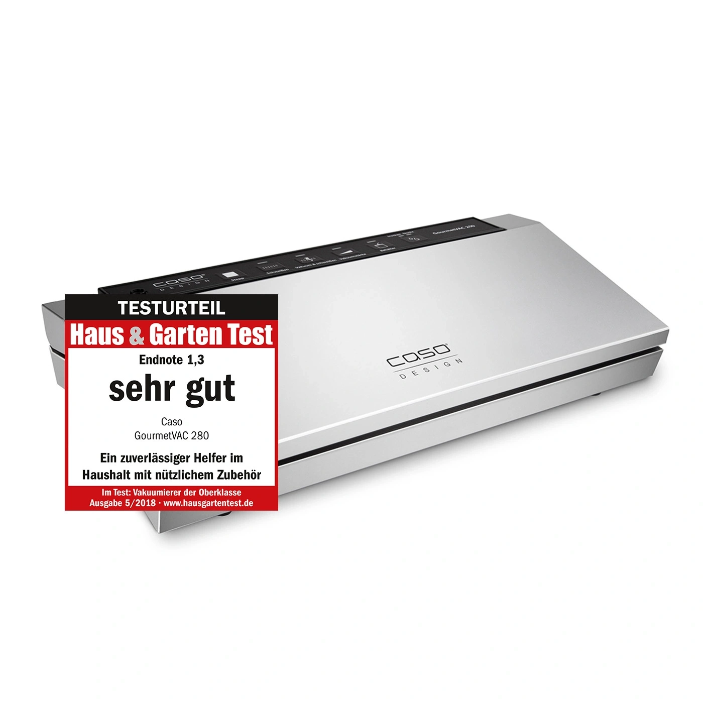 Vacuum sealer with 'very good' rating from Haus & Garten Test, grade 1.3, Caso GourmetVAC 280.