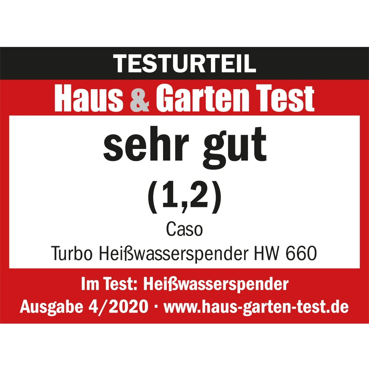 Test result Haus & Garten Test very good (1.2) Caso Turbo Hot Water Dispenser HW 660