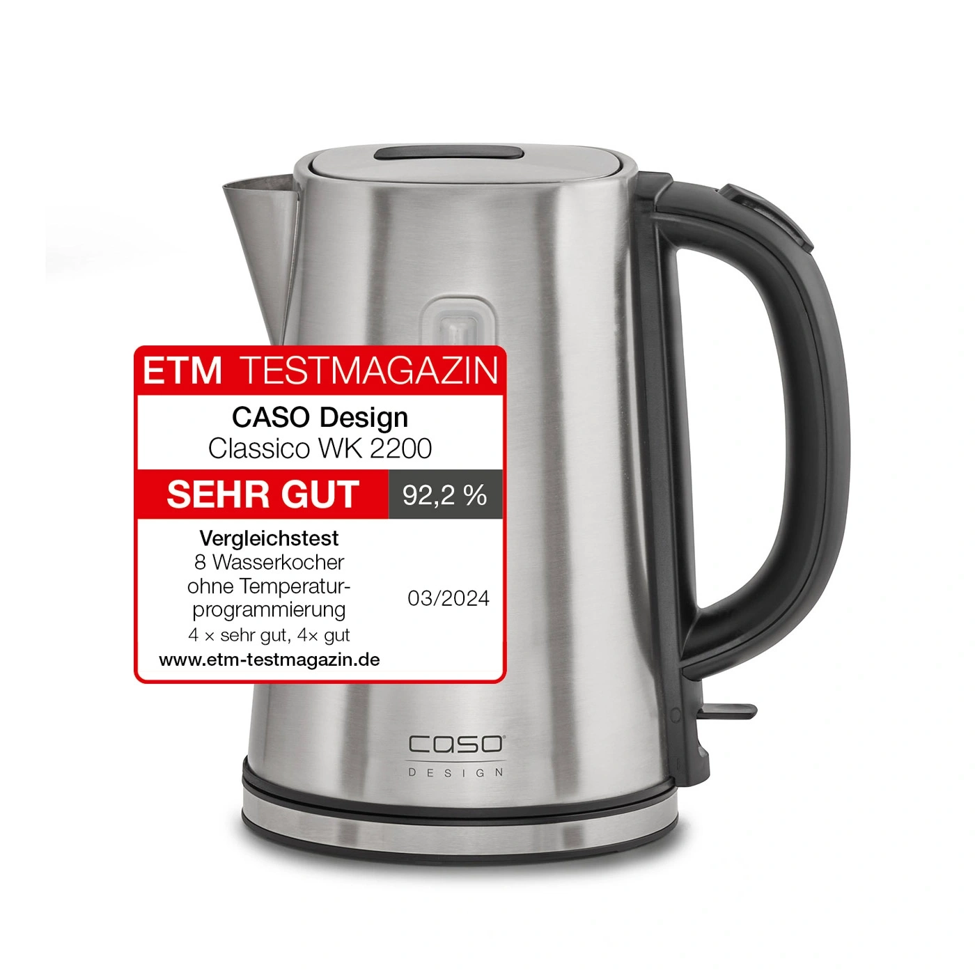 Wasserkocher von Caso Design, getestet von ETM Testmagazin, Bewertung: Sehr Gut, 92,2%