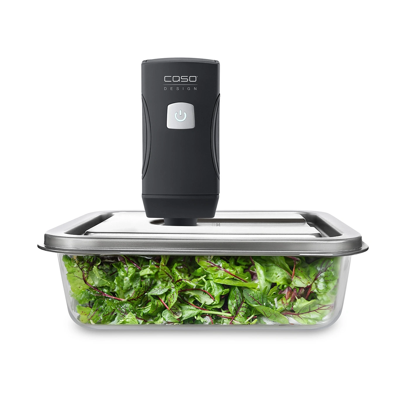 Vakuumiergerät mit Salat in Glasbehälter, COSO Design, Lebensmittelaufbewahrung