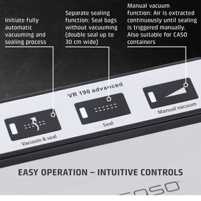 Vacuum sealer with functions: vacuum & seal, seal, manual vacuum. Easy operation.