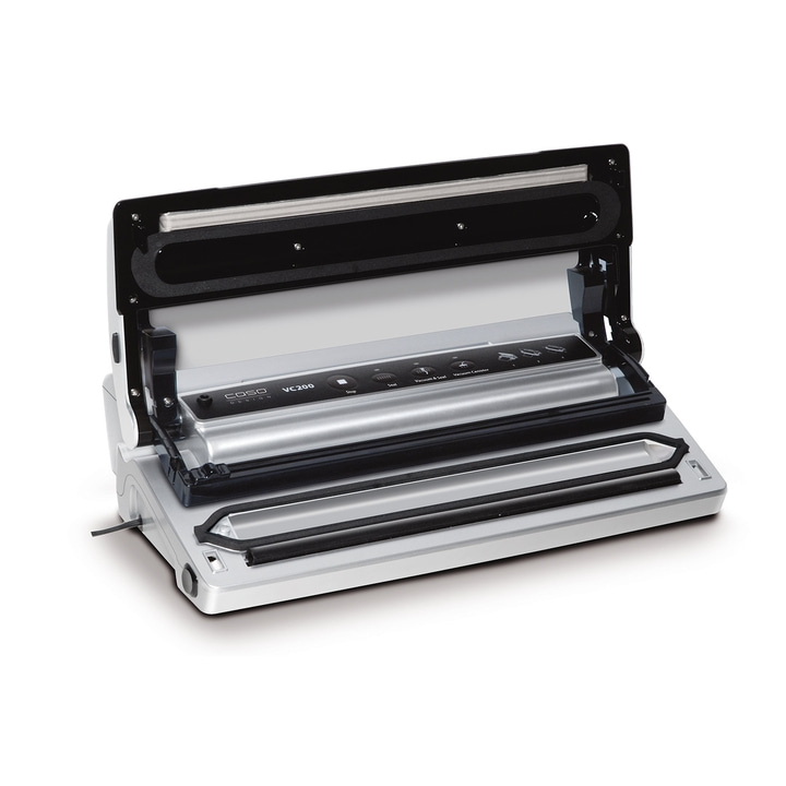 Caso VC200 vacuum sealer, silver, open, detail shot, technology, kitchen appliance