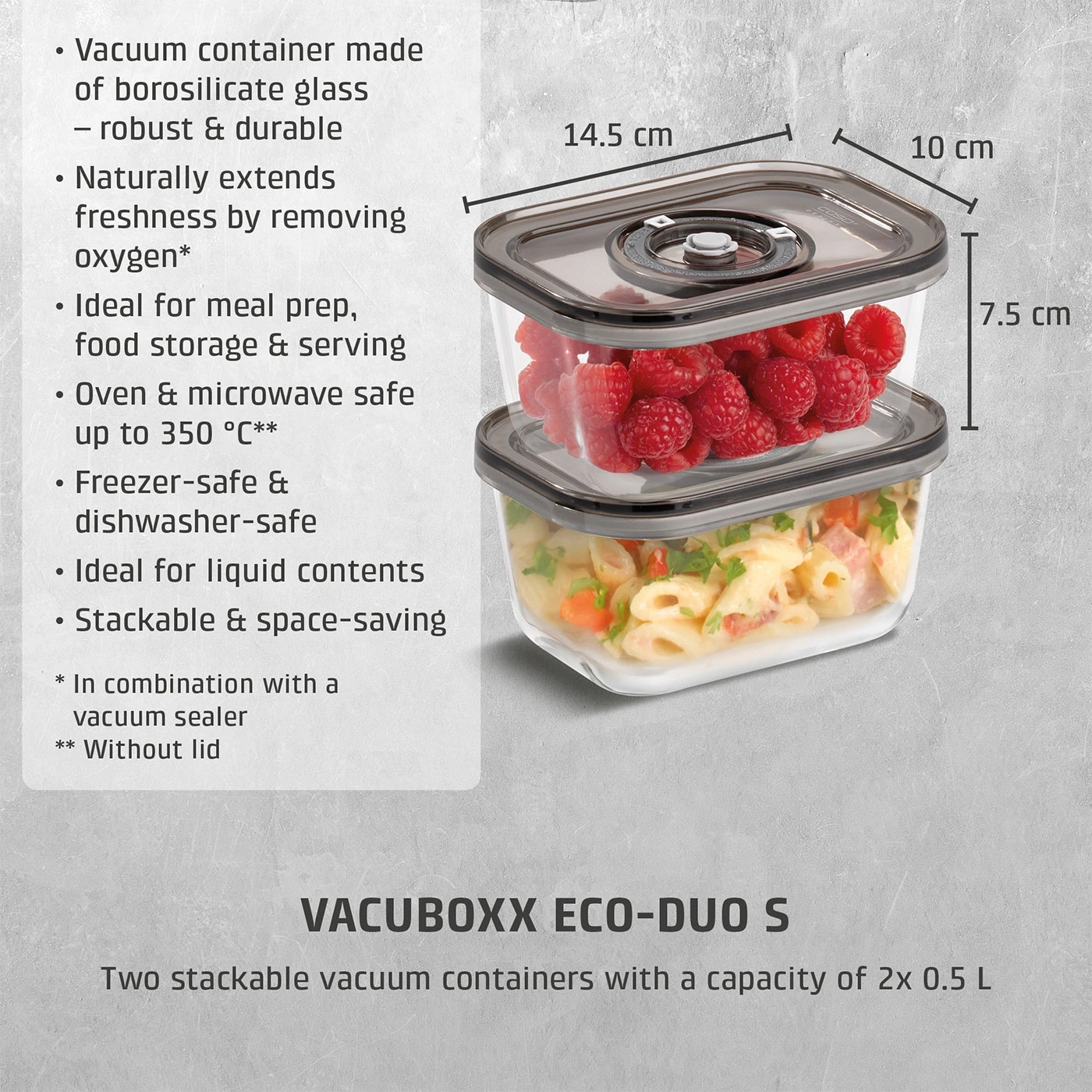 VacuBoxx Eco-Duo S 2 Glass vacuum containers with SAN lid