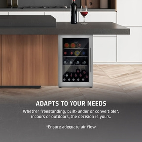 Wine cooler in kitchen, flexible use, indoor or outdoor, fits your needs.