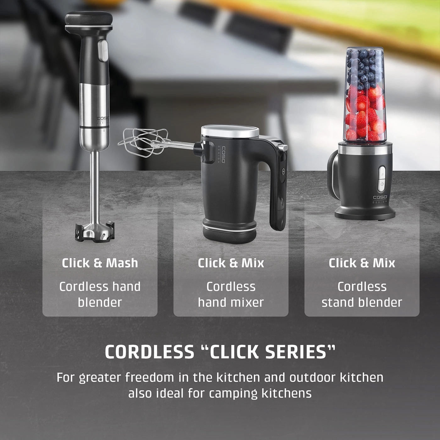 Cordless kitchen appliances: immersion blender, hand mixer, and stand mixer