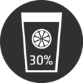 Grafik mit einem Glas, einer Zitrone und der Aufschrift 30 %