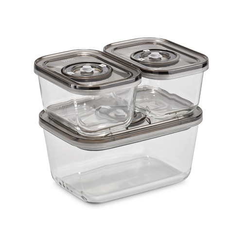 VacuBoxx Eco-Set + VacuBoxx Inox 2.6 Set of stackable glass vacuum containers