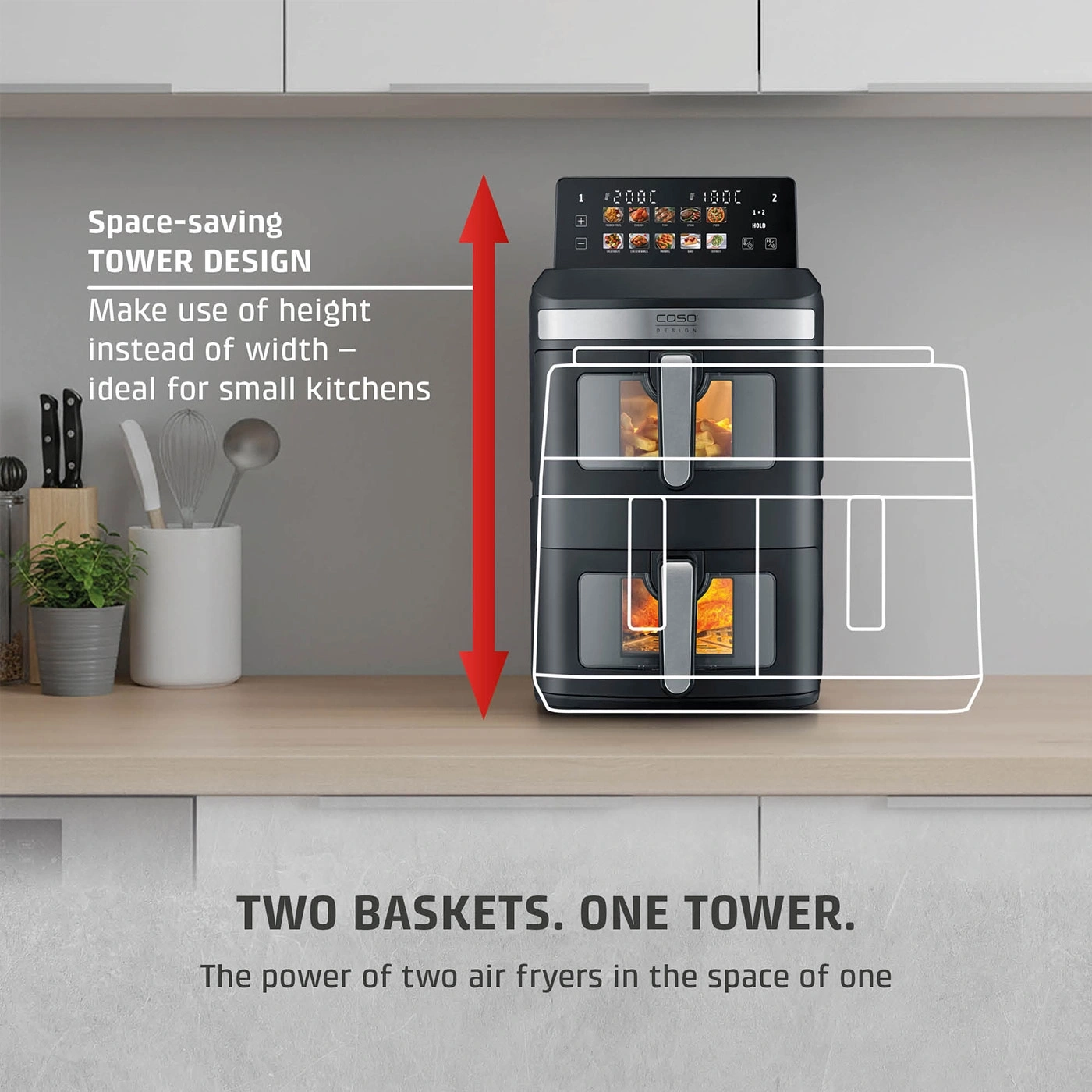 Space-saving tower design, ideal for small kitchens