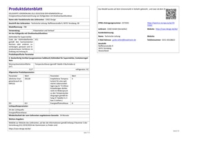 Produktinformationsblatt mit technischen Daten und Energieeffizienzklasse A.