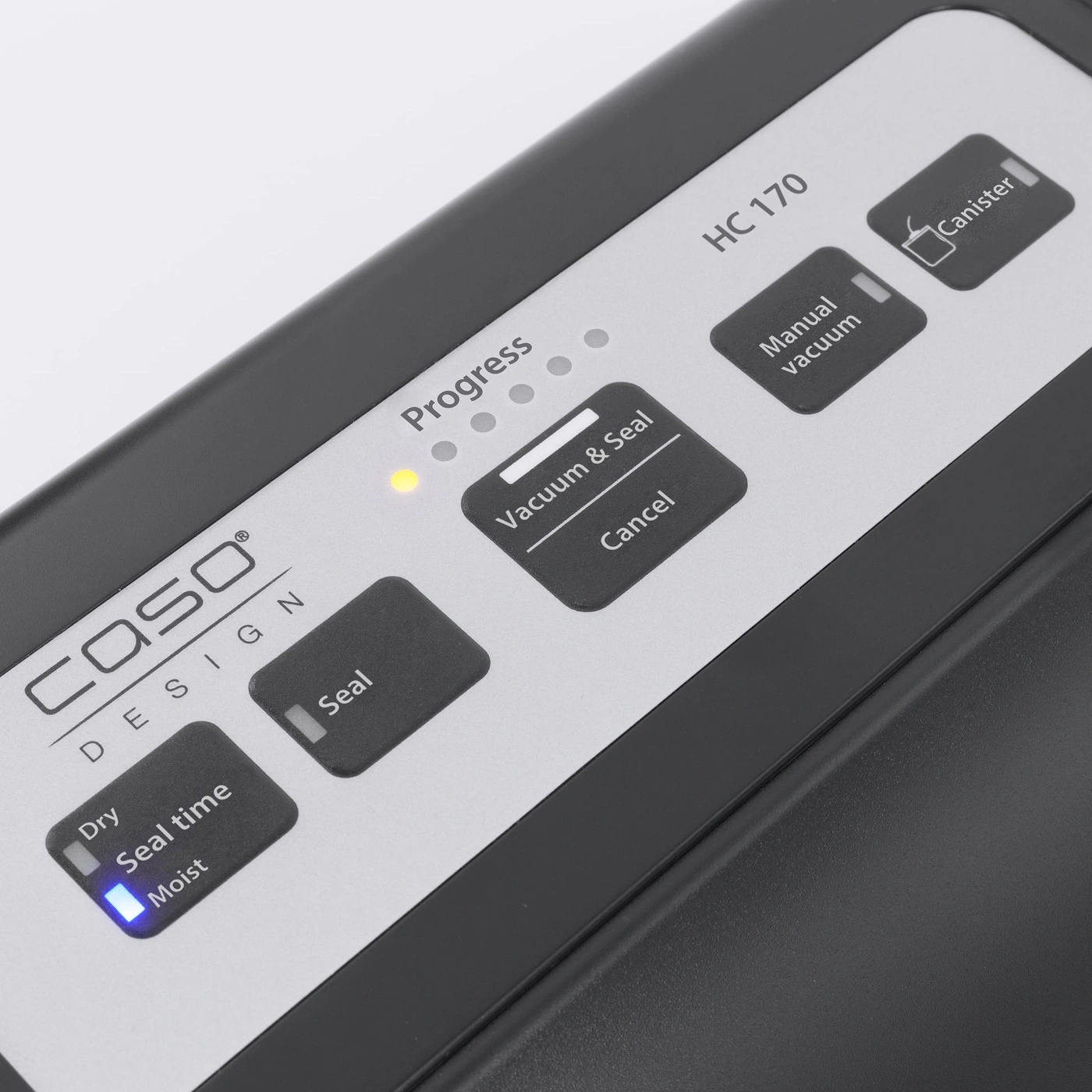 Vacuum sealer with buttons for different functions and a progress indicator.
