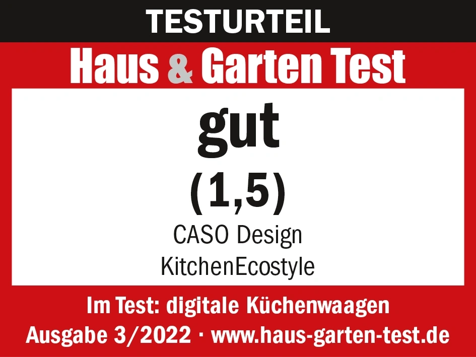 Haus & Garten Test, gut (1,5), CASO Design KitchenEcostyle, digitale Küchenwaagen, Ausgabe 3/2022