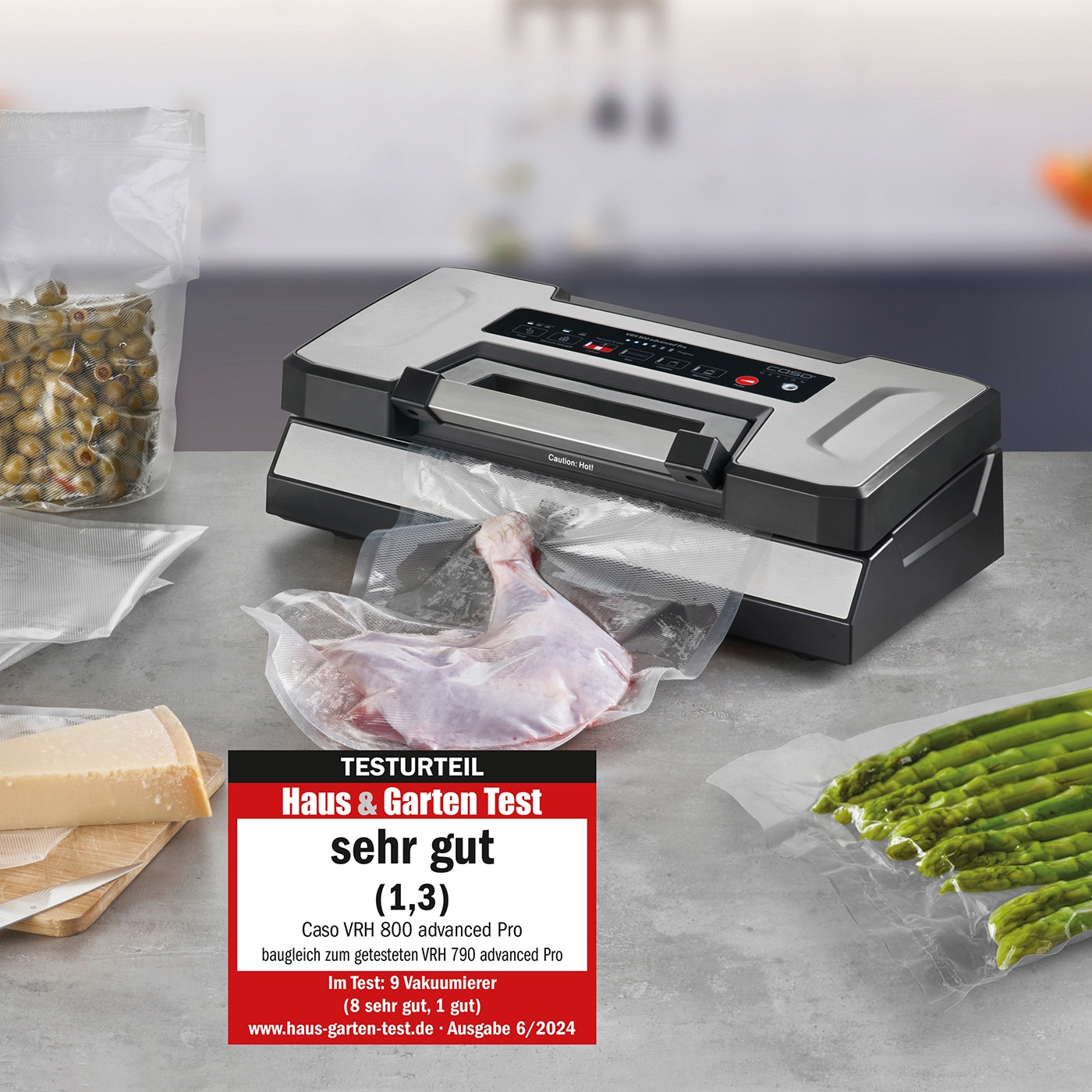 Vacuum sealer with 'very good' rating (1.3) from Haus & Garten Test.