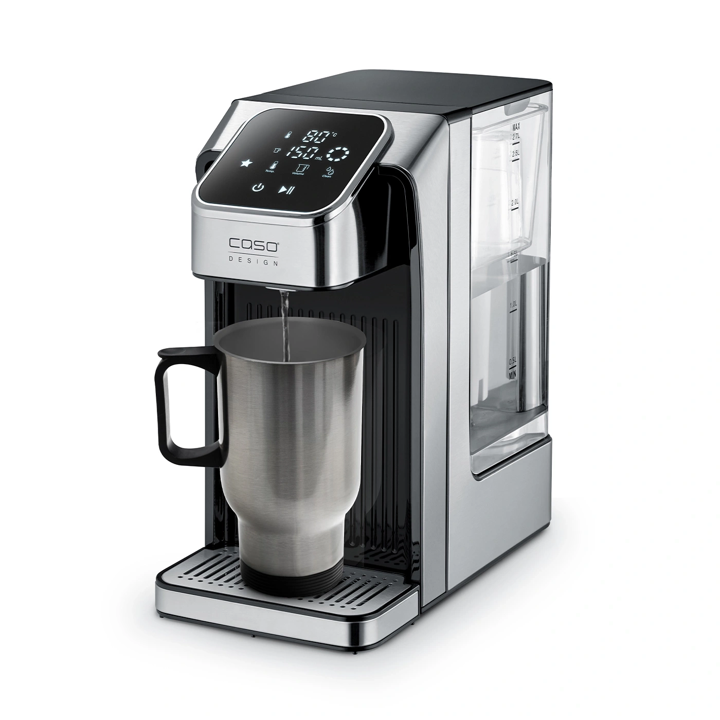 Kaffeemaschine mit Becher, Wasserkocher, Edelstahl, digital, heißes Wasser, Küche